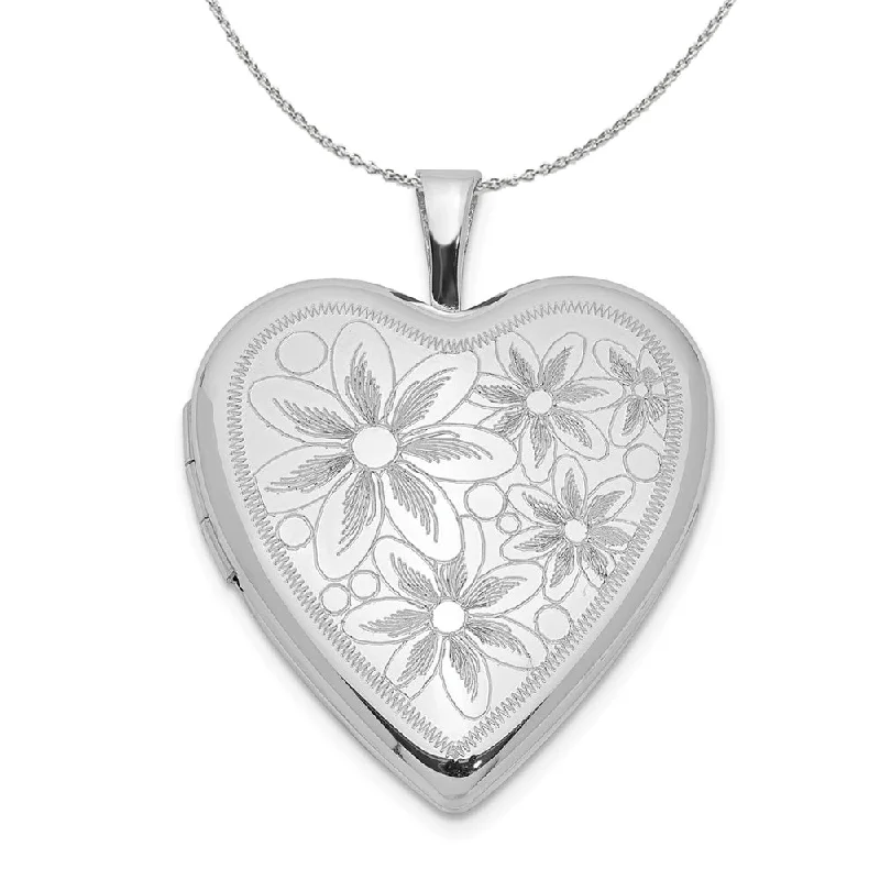 Violet bloom necklace-Sterling Silver 20mm Textured Daisies Heart Locket Necklace