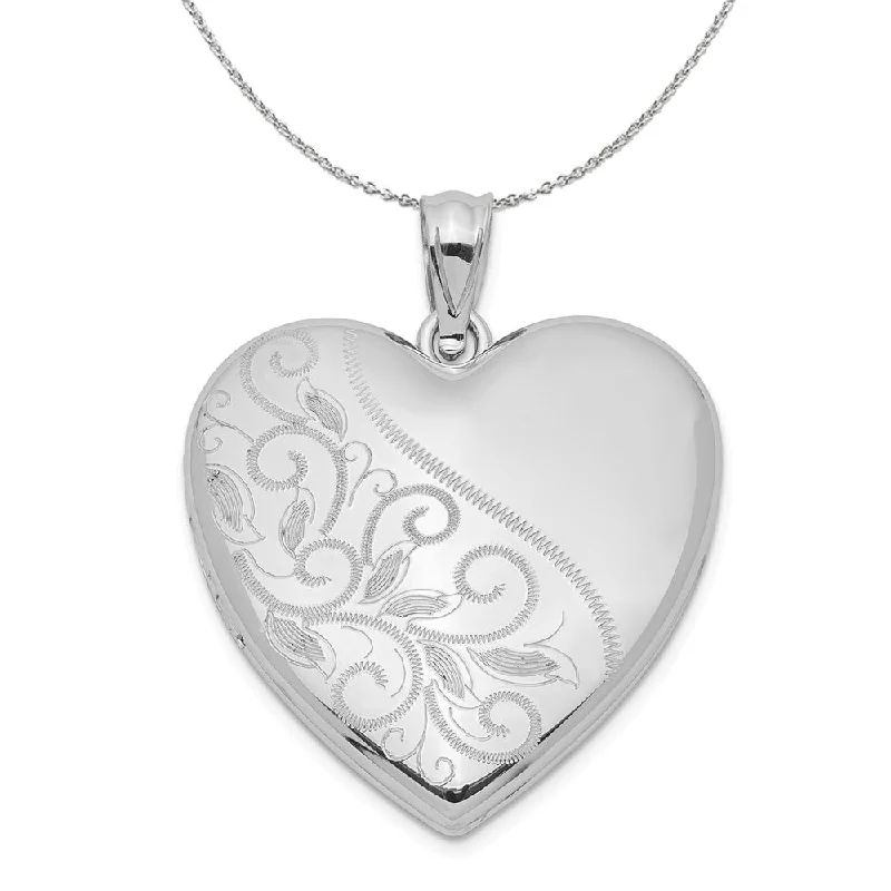 Flat bezel necklace-Sterling Silver 24mm Scrolled Heart Family Locket Necklace