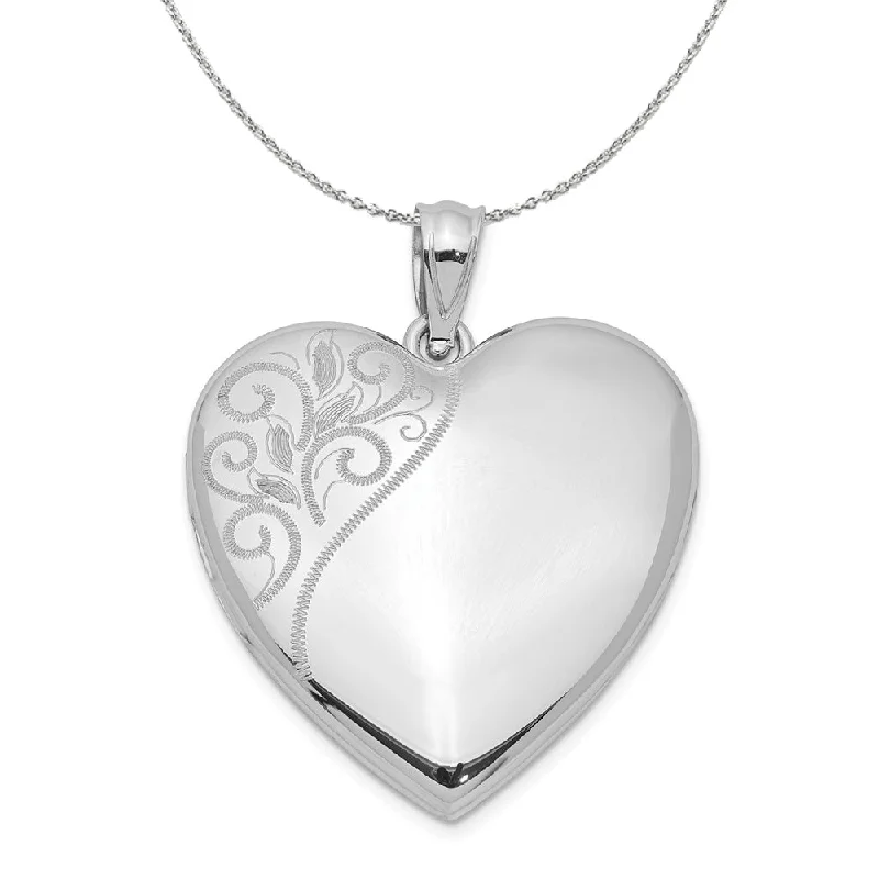 Birch grain necklace-Sterling Silver 24mm Swirl Accent Heart Locket Necklace