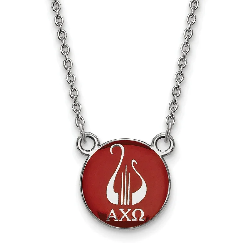 Pear-shaped zircon necklace-Sterling Silver Alpha Chi Omega Small Red Enamel Logo Necklace