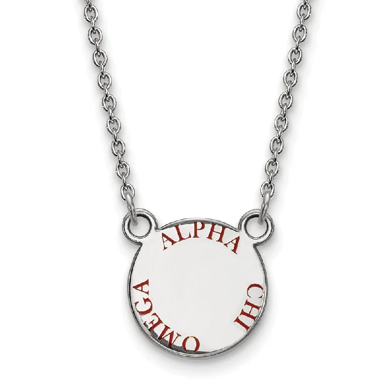 Sterling Silver Alpha Chi Omega Small Red Enamel Necklace