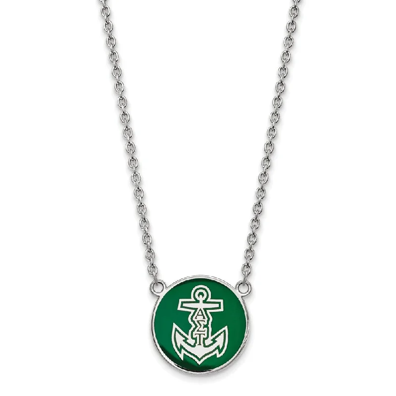 Sheen gem necklace-Sterling Silver Alpha Sigma Tau Large Green Enamel Logo Necklace