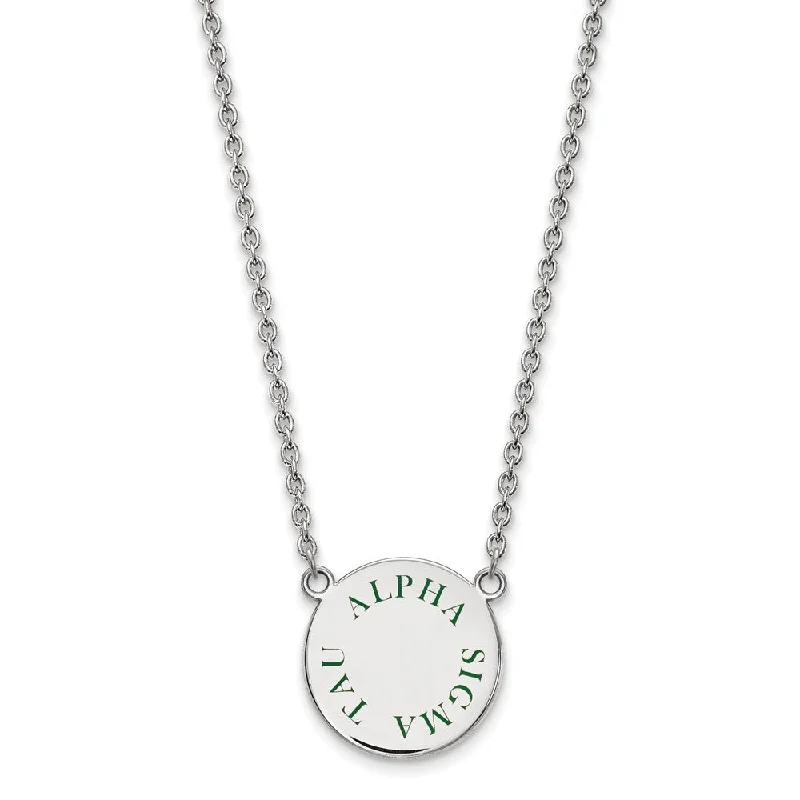 Tattered rim necklace-Sterling Silver Alpha Sigma Tau Large Green Enamel Necklace