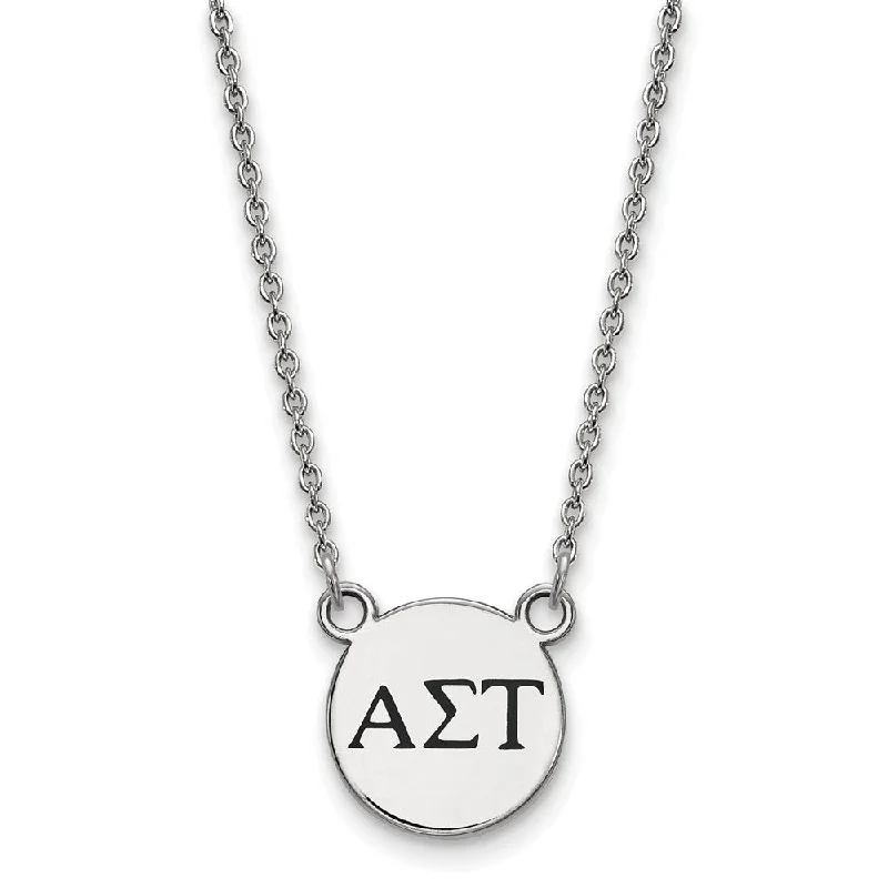 Bronze cast necklace-Sterling Silver Alpha Sigma Tau Small Enamel Greek Letters Necklace