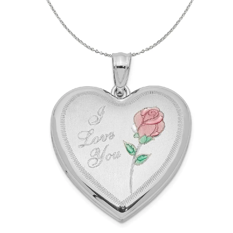 Nebula shine necklace-Sterling Silver and Enamel 24mm I Love You Rose Heart Locket Necklace