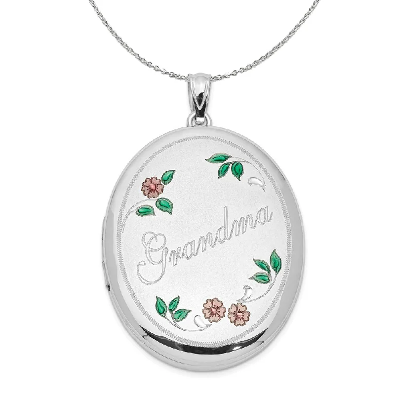 Muted check necklace-Sterling Silver and Enamel 34mm Grandma Oval Locket Necklace