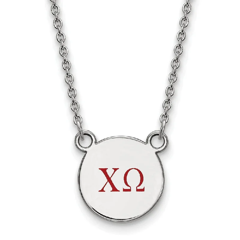 Sterling Silver Chi Omega Small Red Enamel Greek Letters Necklace