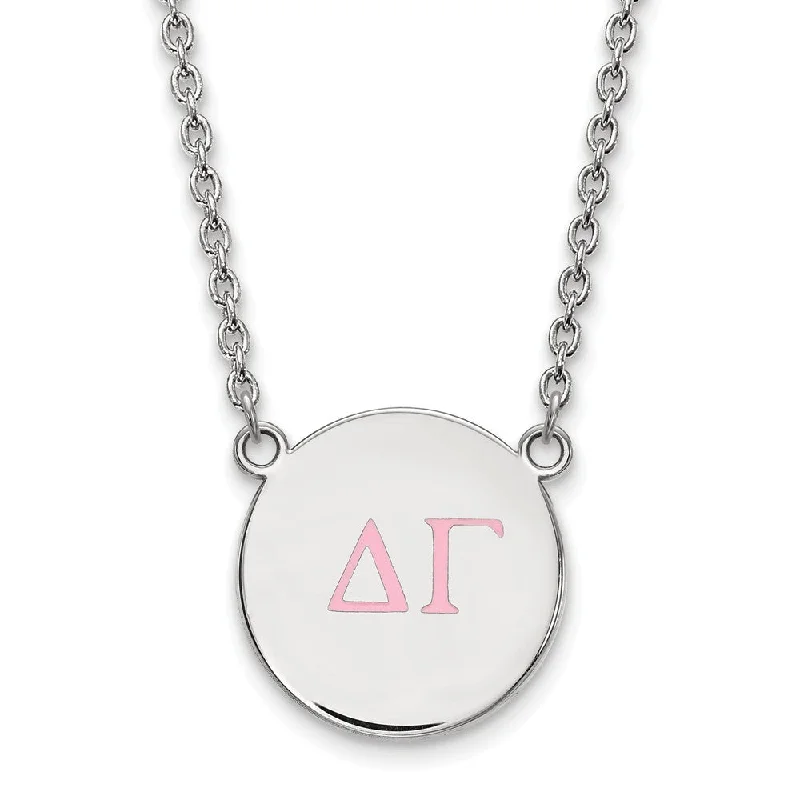 Linked stone necklace-Sterling Silver Delta Gamma Large Pink Enamel Greek Letters Necklace