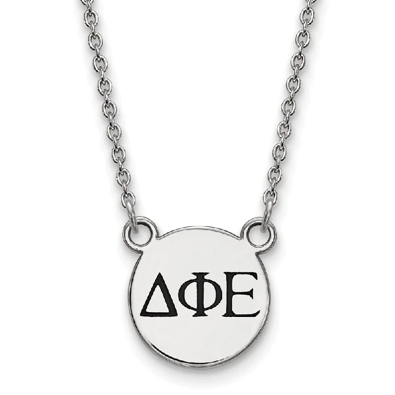 Chipped rim necklace-Sterling Silver Delta Phi Epsilon Small Enamel Greek Letters Necklace