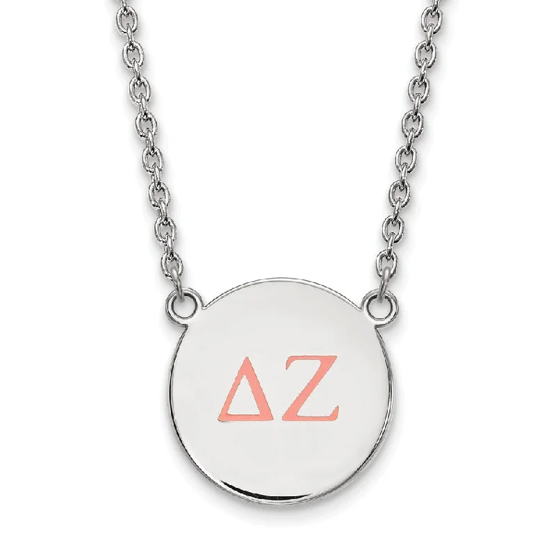 Cotton weave necklace-Sterling Silver Delta Zeta Large Coral Enamel Greek Letters Necklace