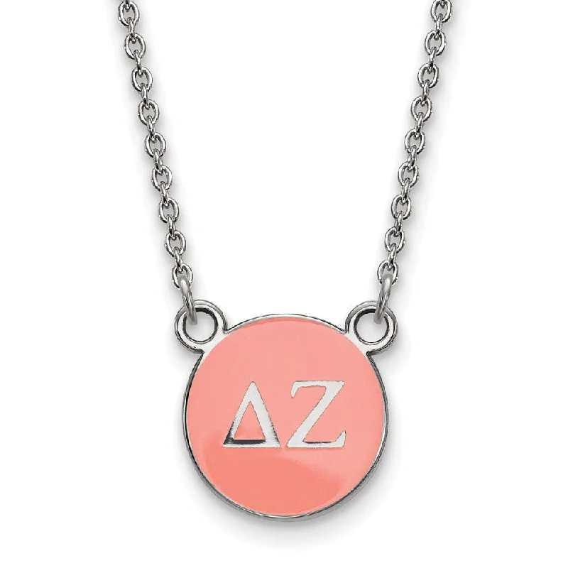 Flat bezel necklace-Sterling Silver Delta Zeta Small Coral Enamel Disc Necklace