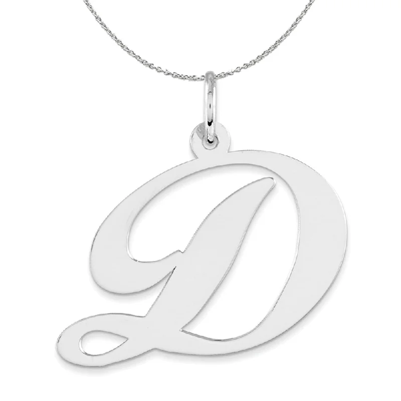 Delicate swirl necklace-Sterling Silver, Ella Collection, LG Fancy Script Initial D Necklace