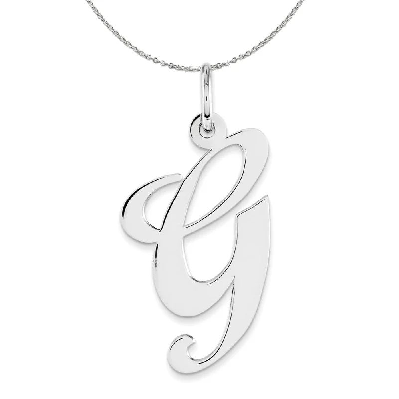 Turning gem necklace-Sterling Silver, Ella Collection, LG Fancy Script Initial G Necklace