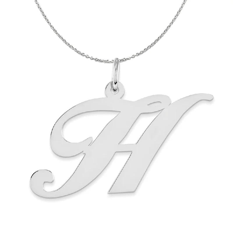 Ripple swirl necklace-Sterling Silver, Ella Collection, LG Fancy Script Initial H Necklace