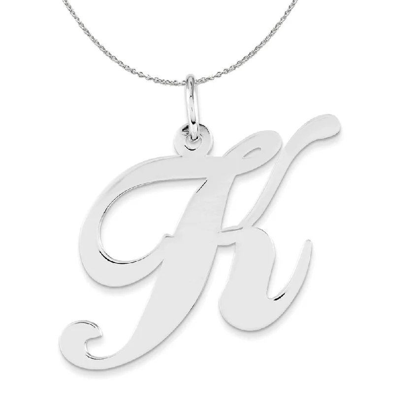 Spiral tendril necklace-Sterling Silver, Ella Collection, LG Fancy Script Initial K Necklace