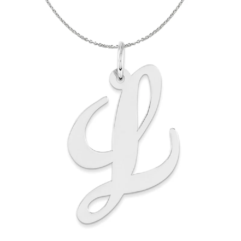 Sterling Silver, Ella Collection, LG Fancy Script Initial L Necklace