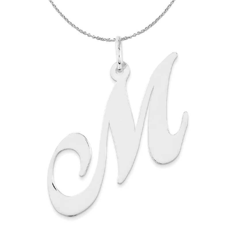 Pear-shaped zircon necklace-Sterling Silver, Ella Collection, LG Fancy Script Initial M Necklace