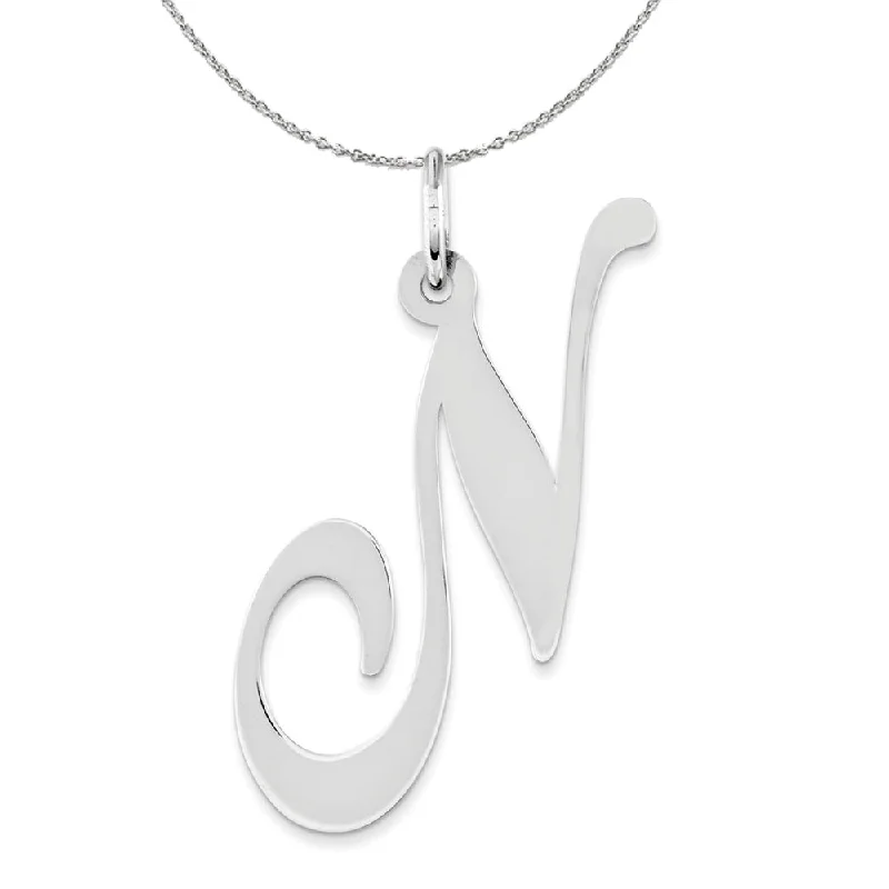 Sheen gem necklace-Sterling Silver, Ella Collection, LG Fancy Script Initial N Necklace