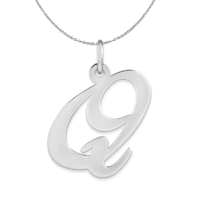 Scuffed edge necklace-Sterling Silver, Ella Collection, LG Fancy Script Initial Q Necklace