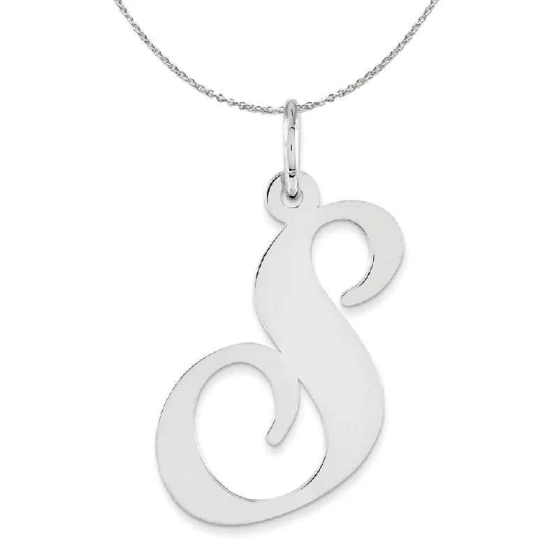 Sterling Silver, Ella Collection, LG Fancy Script Initial S Necklace