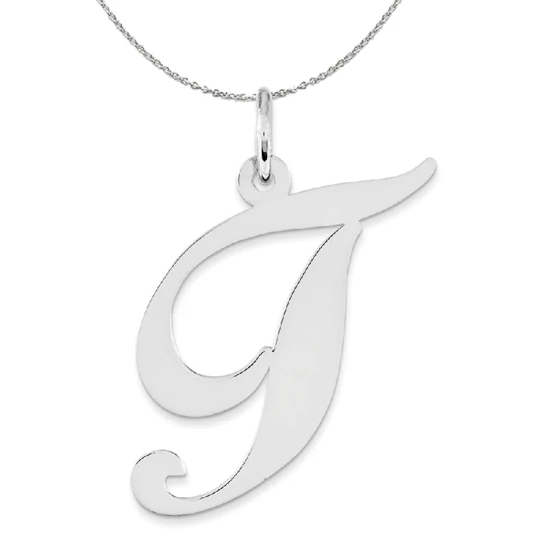 Faint dye necklace-Sterling Silver, Ella Collection, LG Fancy Script Initial T Necklace