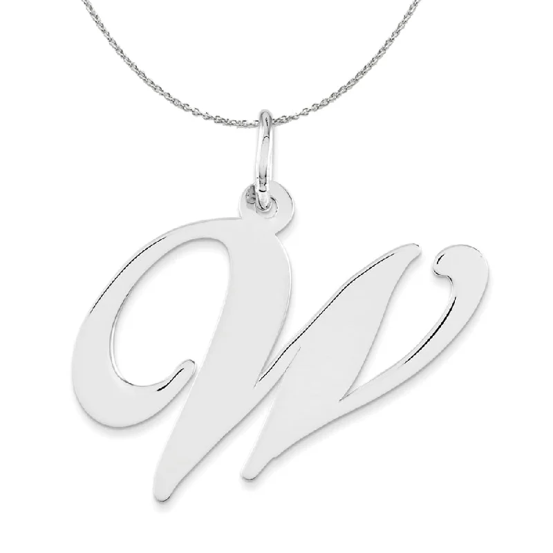 Steel toned necklace-Sterling Silver, Ella Collection, LG Fancy Script Initial W Necklace