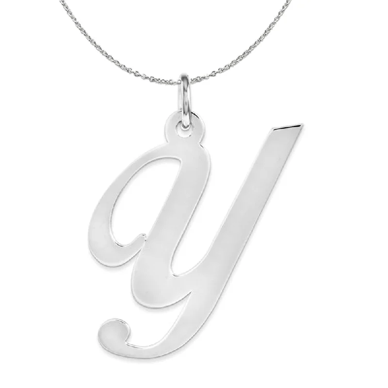 Sterling Silver, Ella Collection, LG Fancy Script Initial Y Necklace