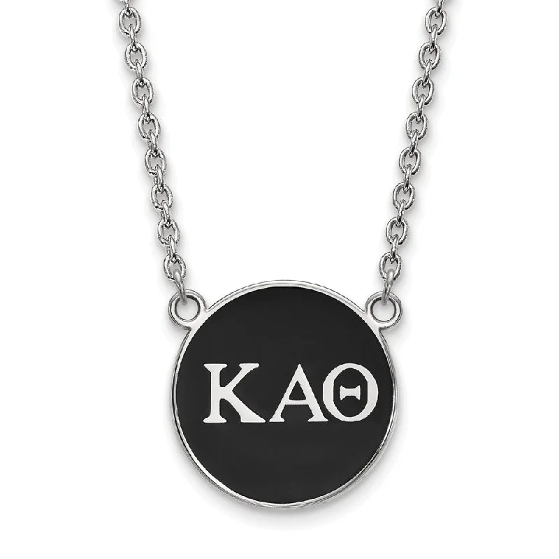 Coarse grain necklace-Sterling Silver Kappa Alpha Theta Large Black Enamel Greek Necklace