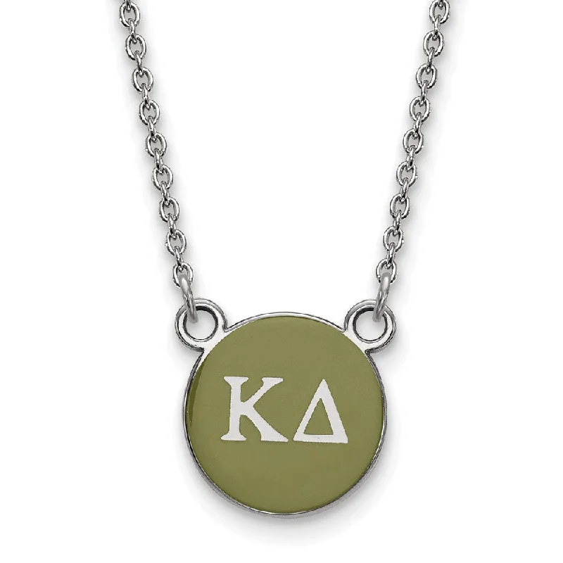 Wave ridge necklace-Sterling Silver Kappa Delta Small Olive Green Enamel Disc Necklace