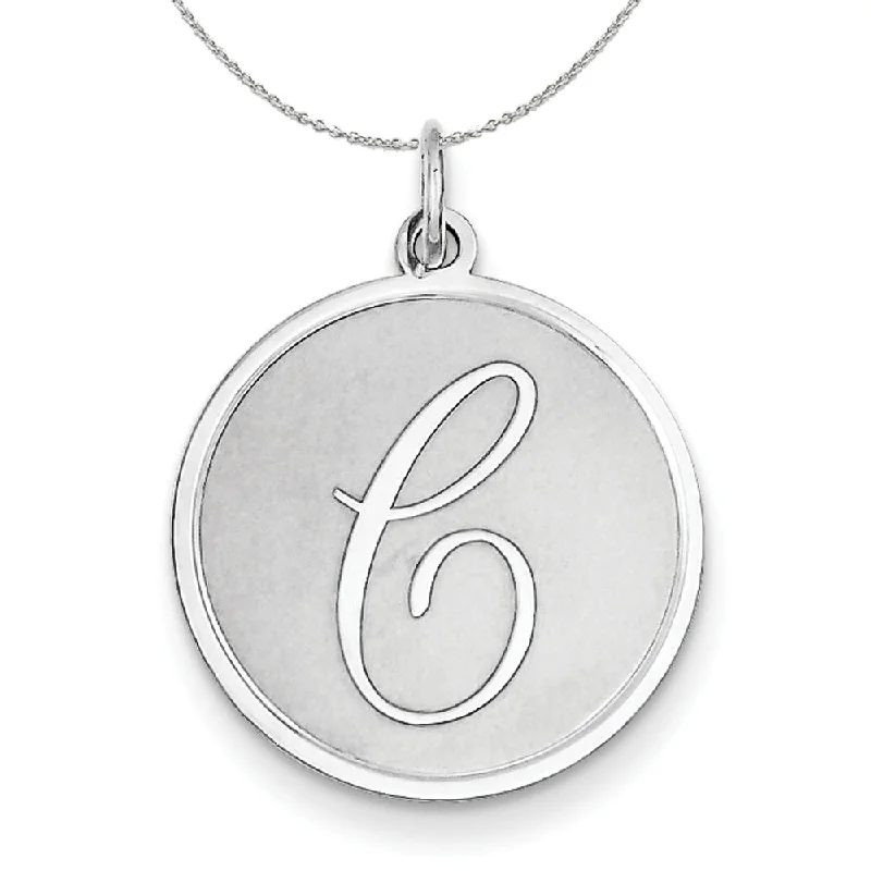 Folded rim necklace-Sterling Silver, Makayla Collection, 20mm Disc Initial C Necklace