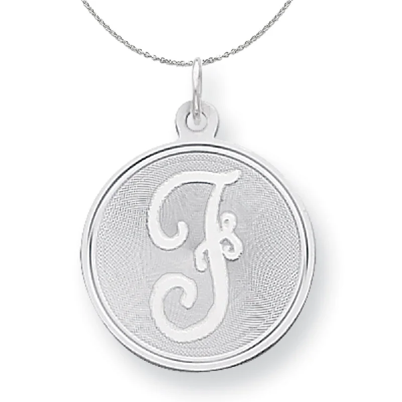 Sterling Silver, Makayla Collection, 20mm Disc Initial F Necklace