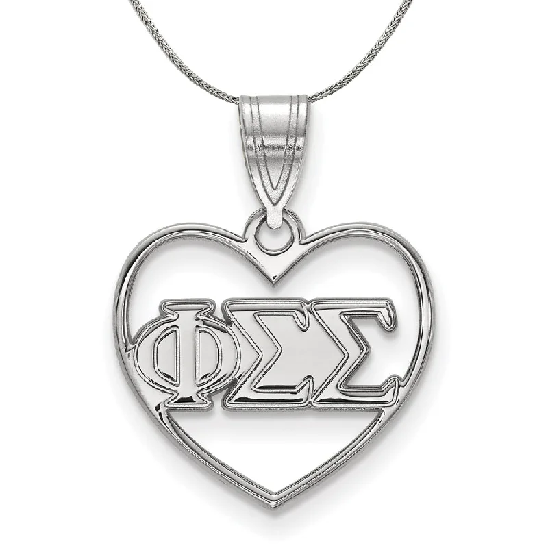 Sterling Silver Phi Sigma Sigma Heart Greek Necklace