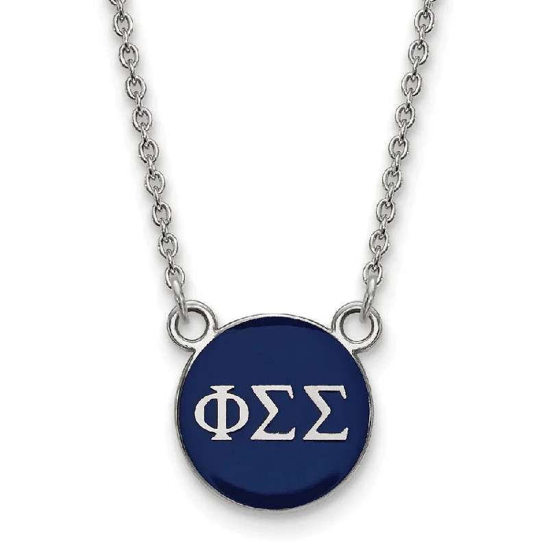 Tiered stack necklace-Sterling Silver Phi Sigma Sigma Small Navy Enamel Disc Necklace