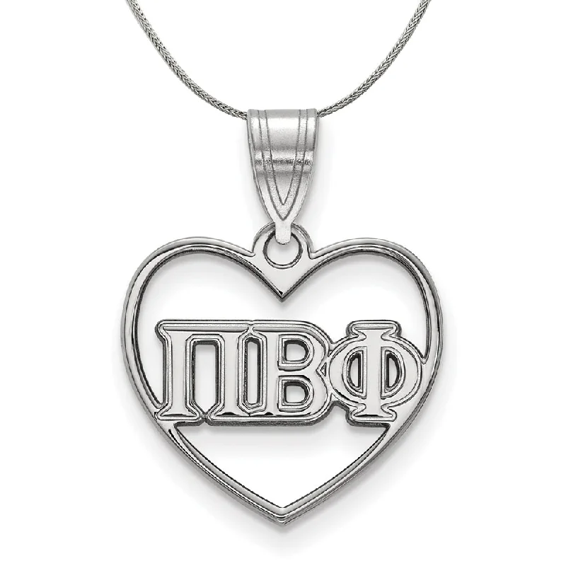 Folded rim necklace-Sterling Silver Pi Beta Phi Heart Greek Necklace