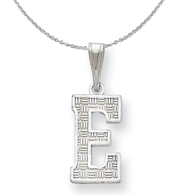 Wool wrap necklace-Sterling Silver, Sami Collection, Textured Block Initial E Necklace