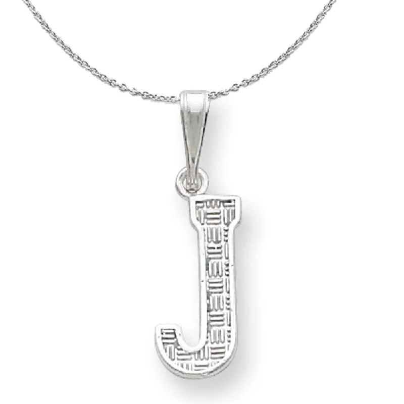 Flat bezel necklace-Sterling Silver, Sami Collection, Textured Block Initial J Necklace