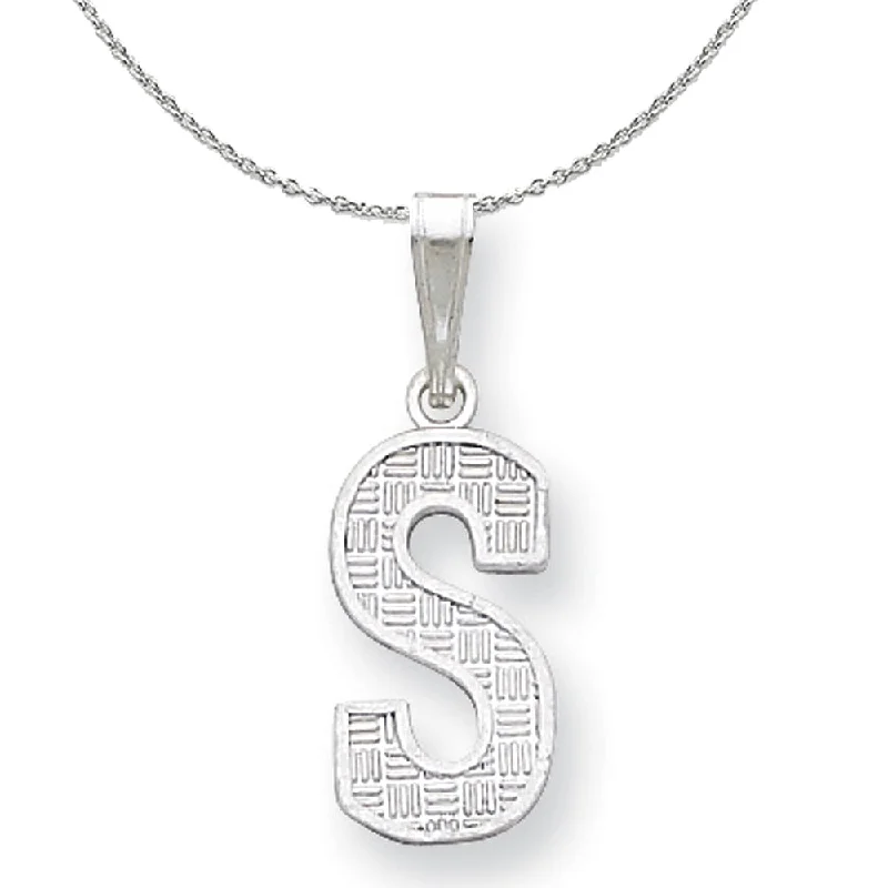 Linked stone necklace-Sterling Silver, Sami Collection, Textured Block Initial S Necklace