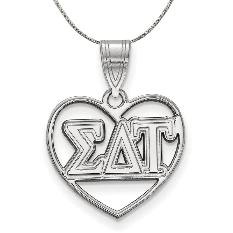 Steel toned necklace-Sterling Silver Sigma Delta Tau Heart Greek Necklace