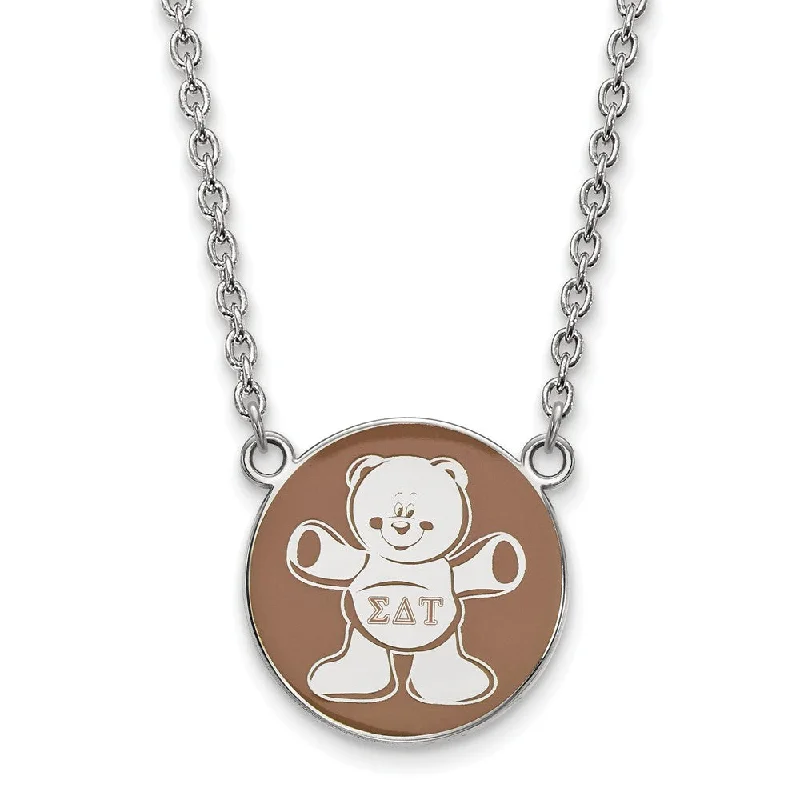 Tartan check necklace-Sterling Silver Sigma Delta Tau Large Enamel Bear Disc Necklace