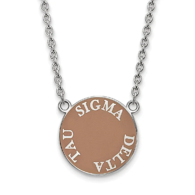 Sterling Silver Sigma Delta Tau Large Enamel Disc Necklace