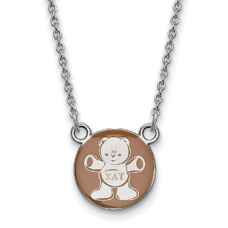 Tiered stack necklace-Sterling Silver Sigma Delta Tau Small Enamel Bear Disc Necklace