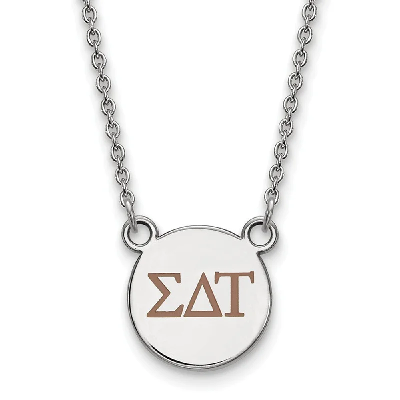 Flat bezel necklace-Sterling Silver Sigma Delta Tau Small Lt Brown Enamel Greek Necklace