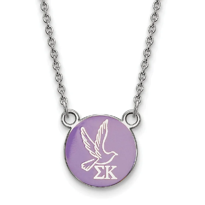 Copper chain necklace-Sterling Silver Sigma Kappa Small Lavender Enamel Dove Disc Necklace