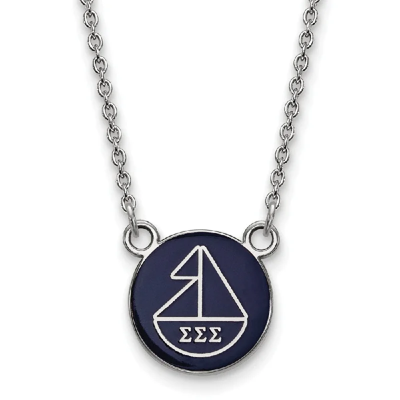 Textured bar necklace-Sterling Silver Sigma Sigma Sigma Small Enamel Sailboat Disc Necklace