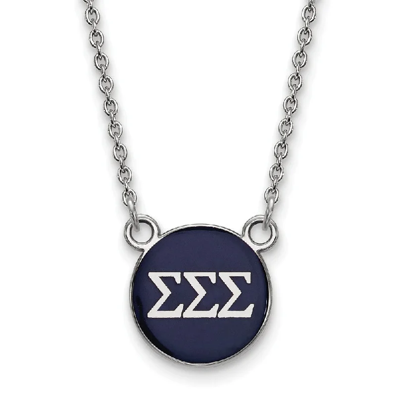 Ash sprig necklace-Sterling Silver Sigma Sigma Sigma Small Navy Enamel Disc Necklace