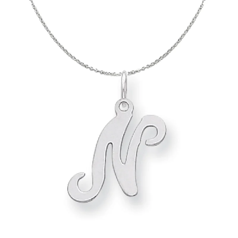 Edge gem necklace-Sterling Silver, Sophia Collection, Small Script Initial N Necklace