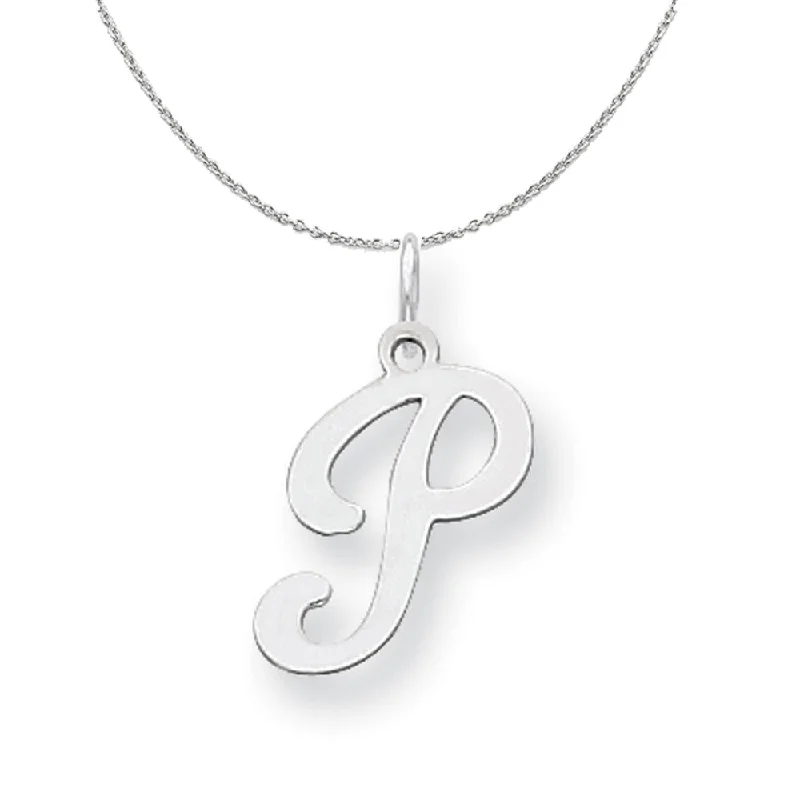 Cotton weave necklace-Sterling Silver, Sophia Collection, Small Script Initial P Necklace