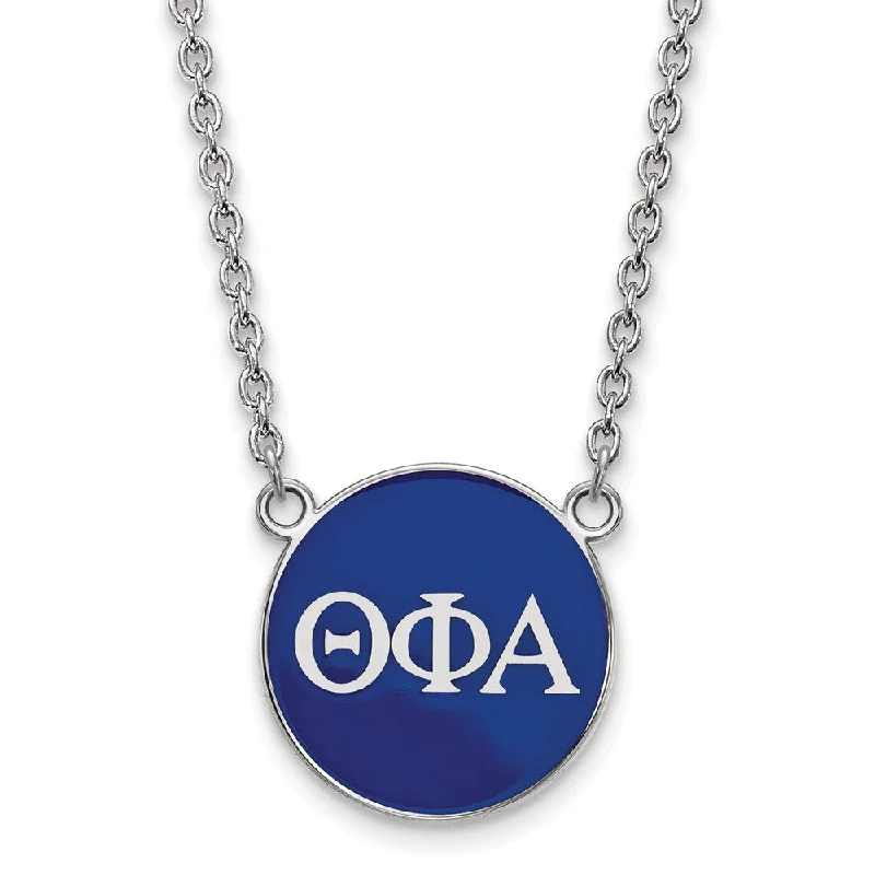 Leopard jasper necklace-Sterling Silver Theta Phi Alpha Large Blue Enamel Disc Necklace