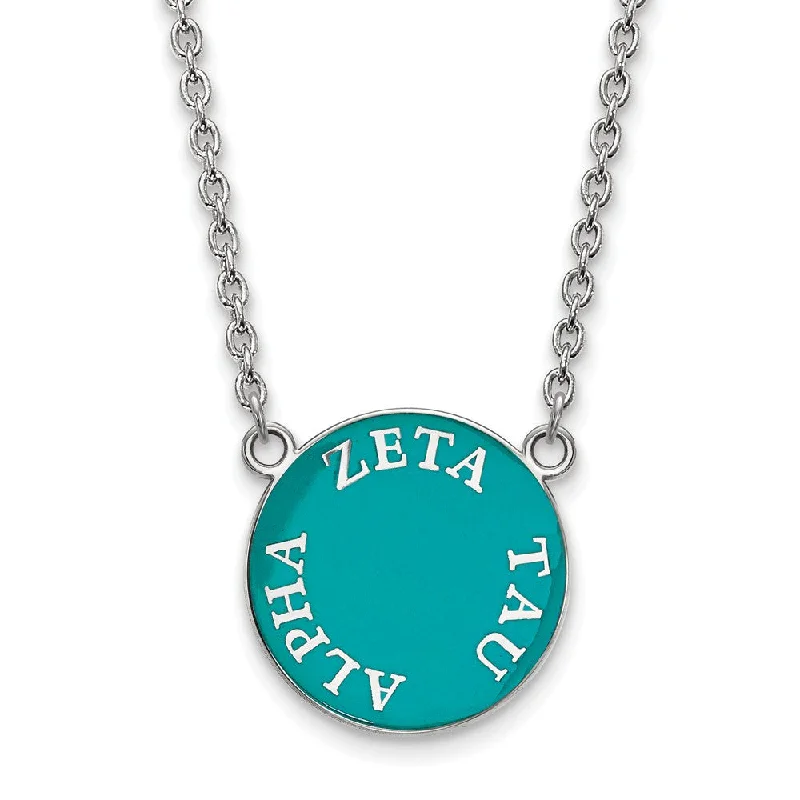 Sterling Silver Zeta Tau Alpha Large Enamel Disc Necklace