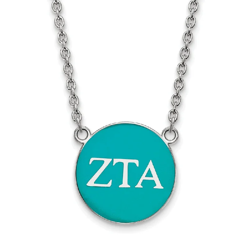 Fossil fragment necklace-Sterling Silver Zeta Tau Alpha Large Turqouise Enamel Disc Necklace